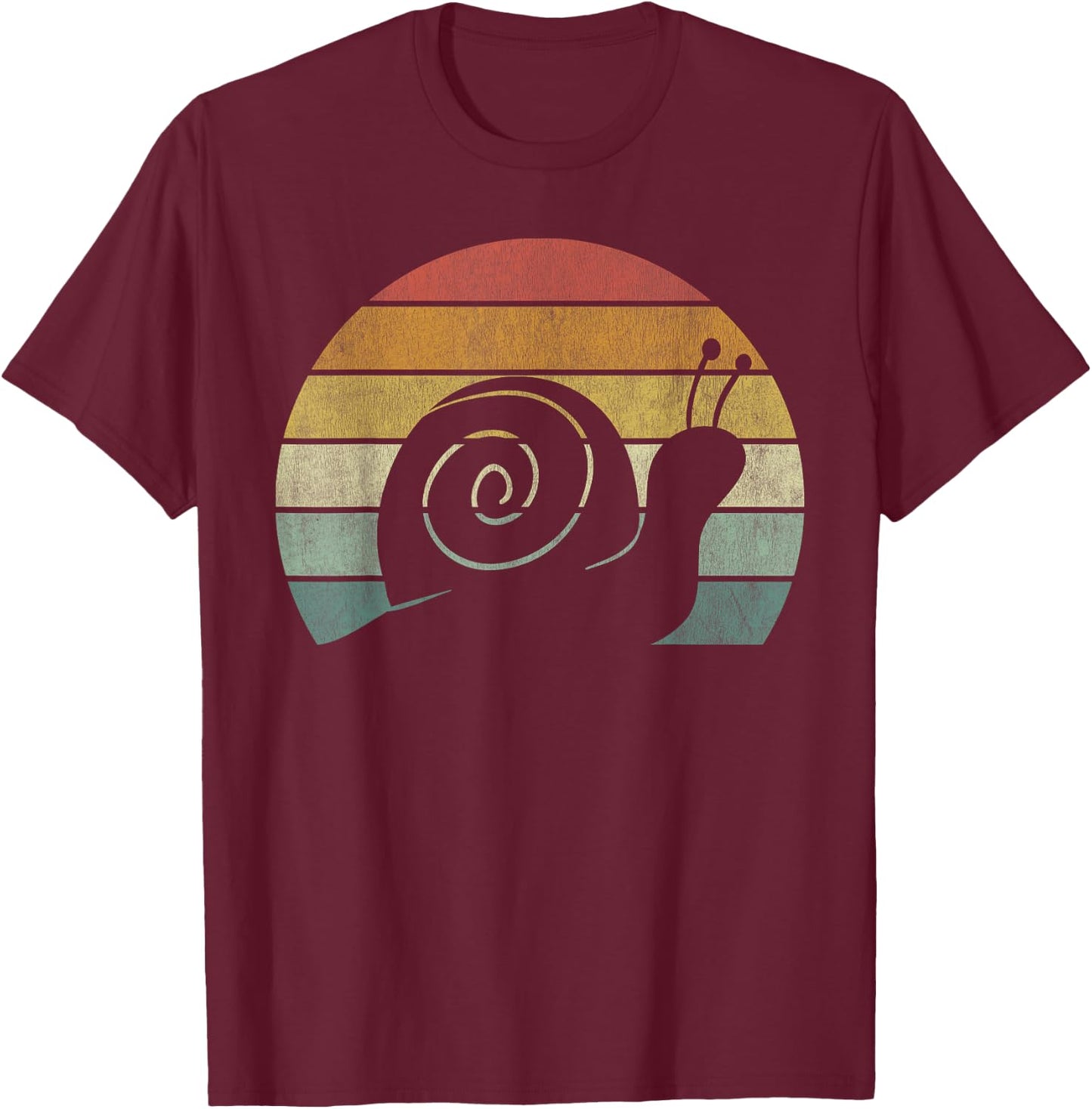 Vintage Retro Sunset Snail Design Cute Sluggish Funny Snail T-Shirt - T-Shirt | Maroon