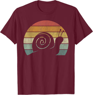 Vintage Retro Sunset Snail Design Cute Sluggish Funny Snail T-Shirt - T-Shirt | Maroon