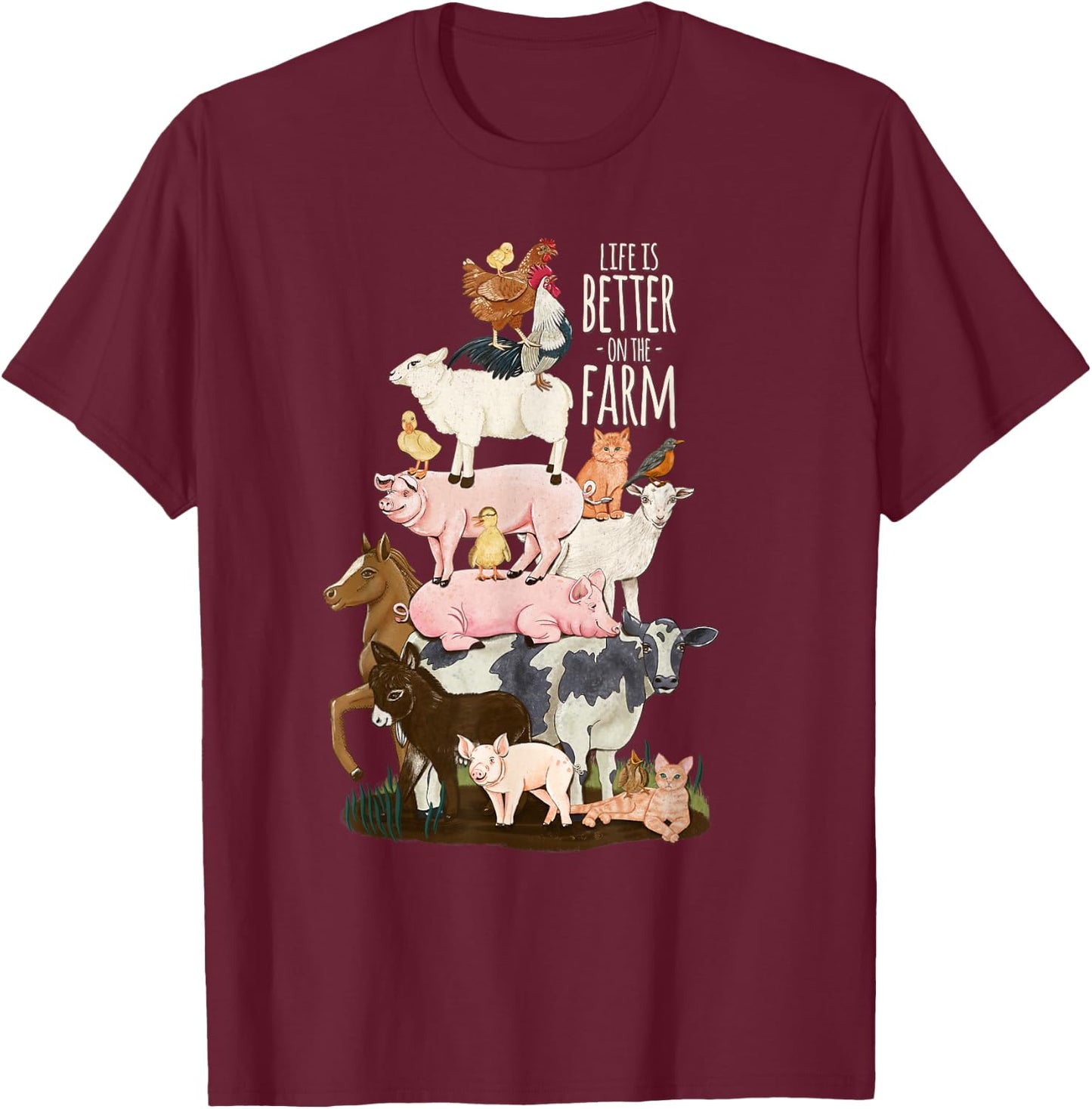 Life is better on the Farm, Cute Animals, Country Farm Girl T-Shirt - T-Shirt | Maroon