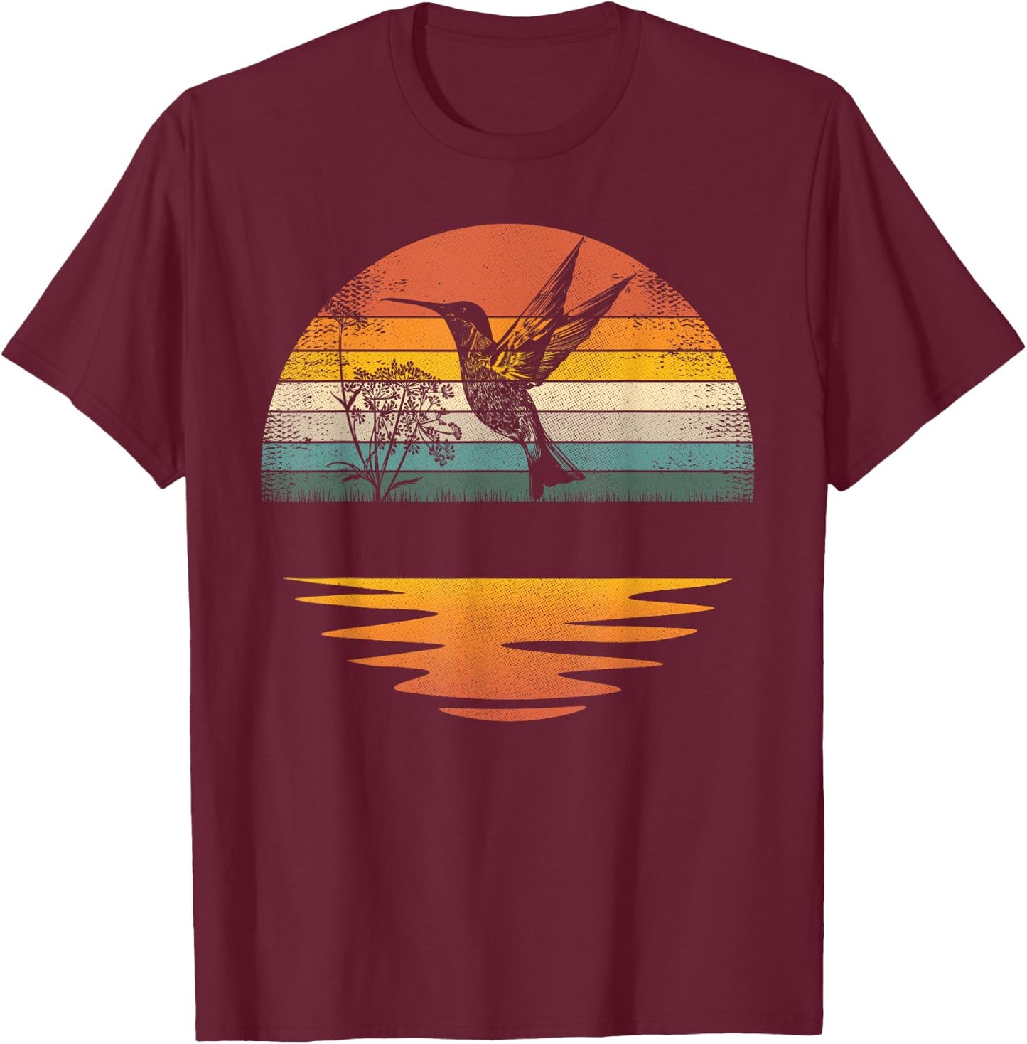Hummingbird Vintage Sunset Hummingbirds T-Shirt - T-Shirt | Maroon