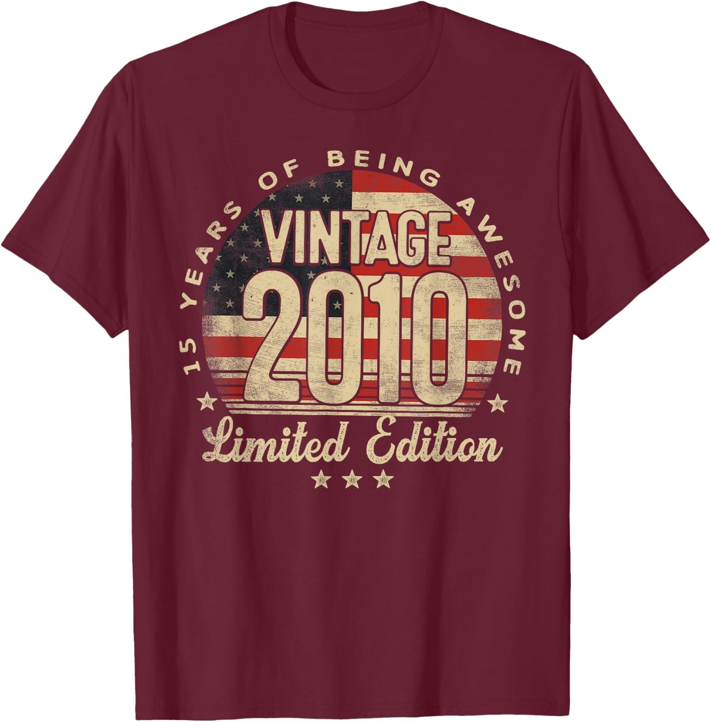 Vintage 2010 Limited Edition 15-Year-Old Gifts USA Flag T-Shirt - T-Shirt | Maroon