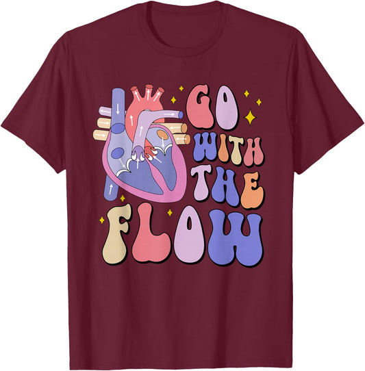 CVICU Cardiac Nurse Anatomy Cardiology Human Heart Flow T-Shirt - T-Shirt | Maroon