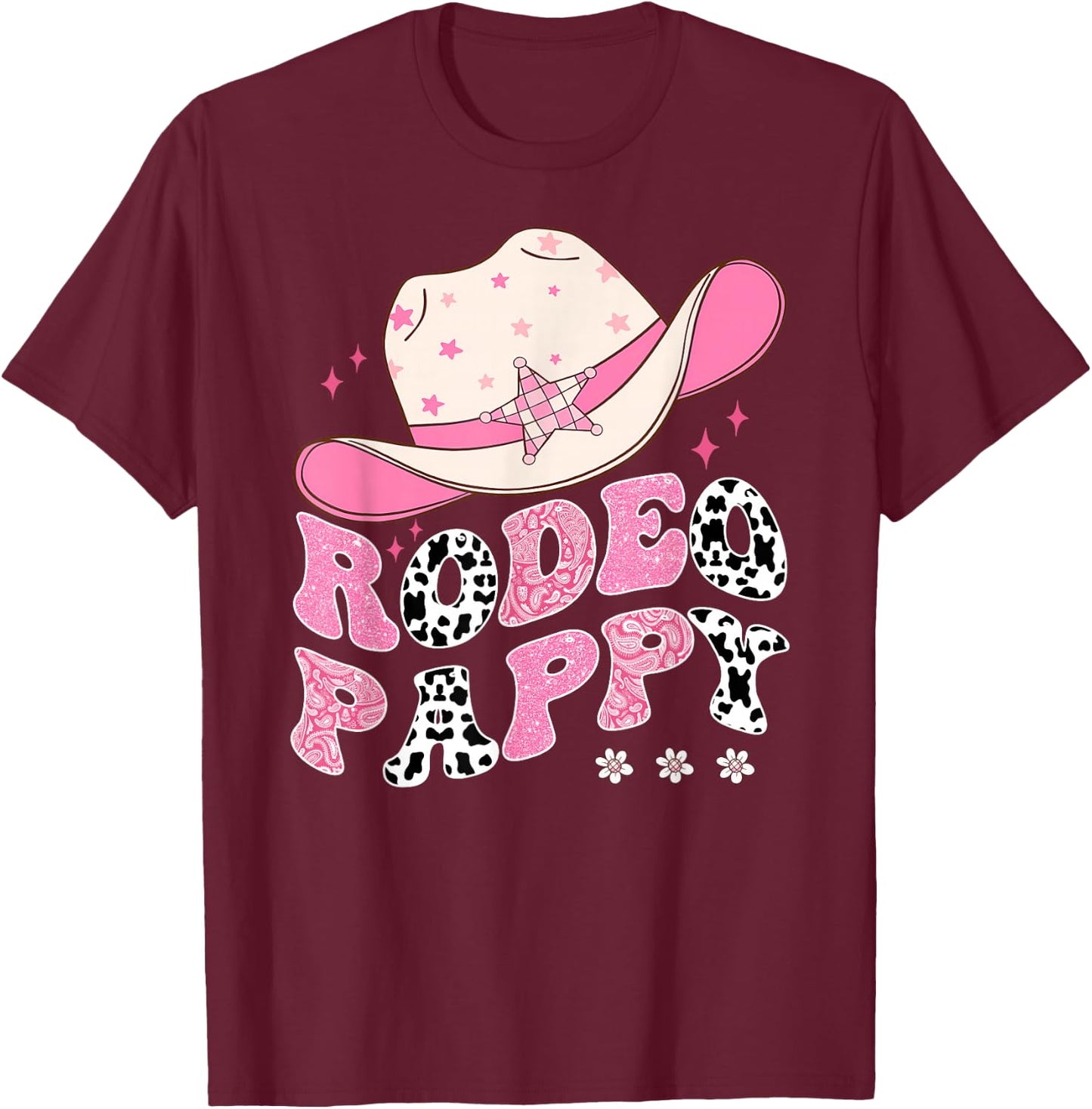 Rodeo Pappy Pink CowGirl 1St Birthday Family Matching T-Shirt - T-Shirt | Maroon
