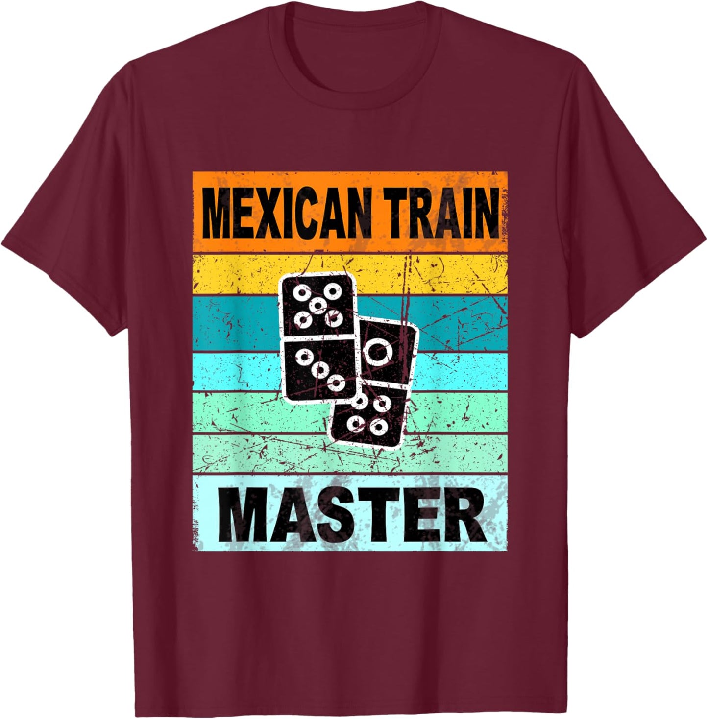Retro Mexican Train Master Shirt Funny Dominoes Shirts Men , Small, Black T-Shirt - T-Shirt | Maroon