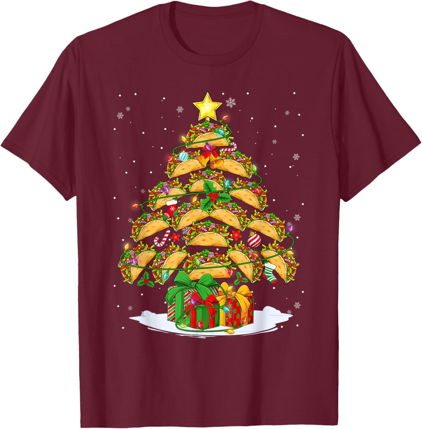 Funny Tacos Christmas Tree Lights & Ornaments Food Lovers T-Shirt - T-Shirt | Maroon