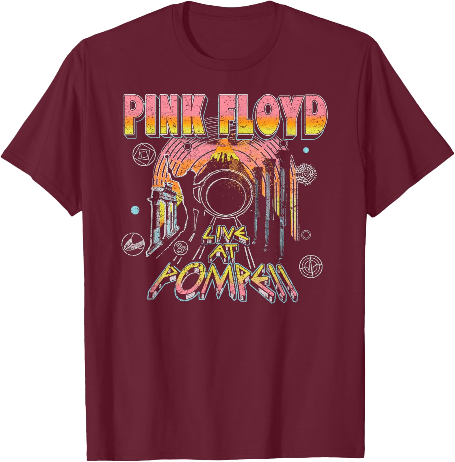 Official Pink Floyd Live At Pompeii Vintage Rock Band T-Shirt - T-Shirt | Maroon
