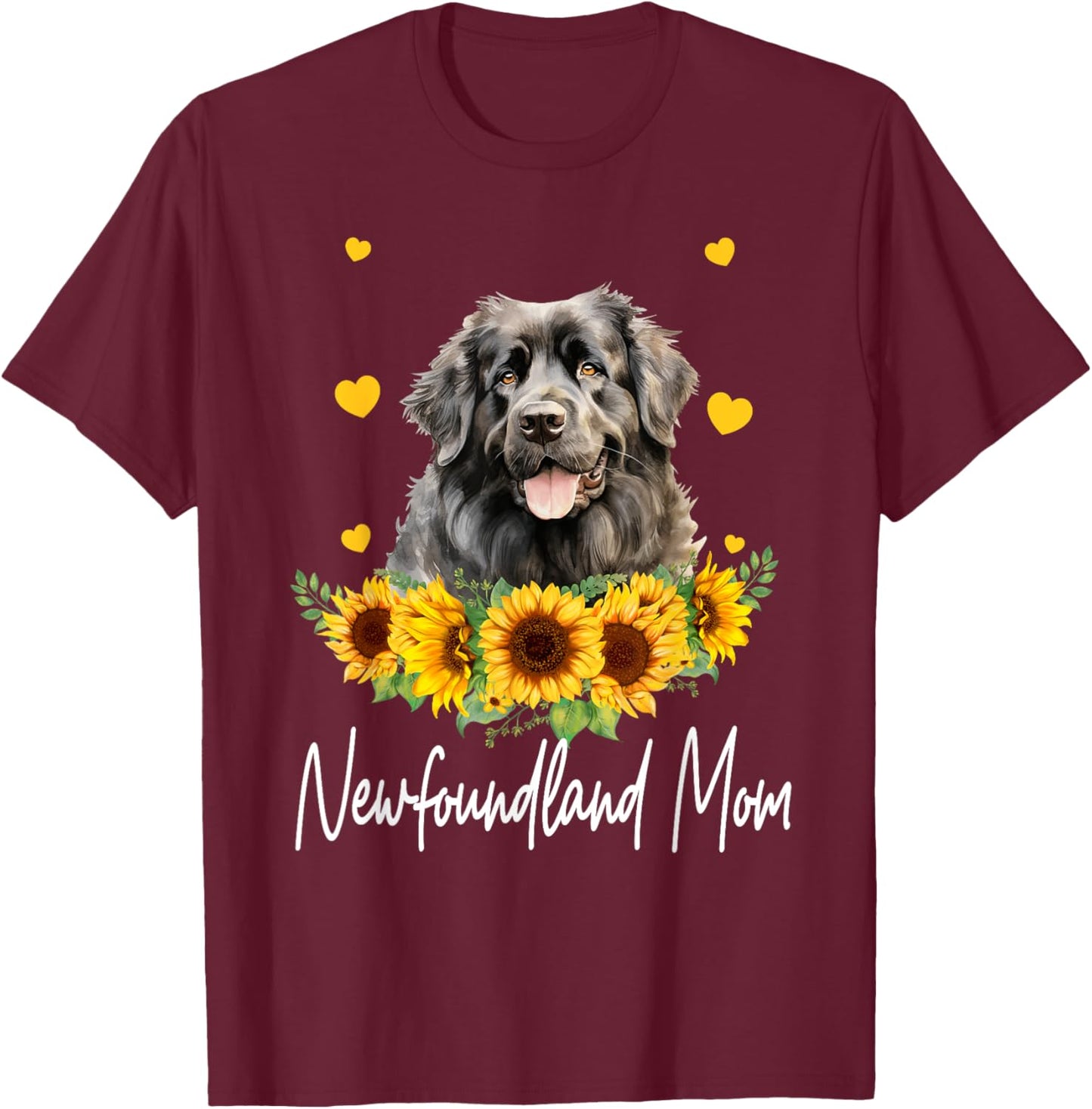 Sunflower Newfoundland Mom Dog Lover T-Shirt - T-Shirt | Maroon