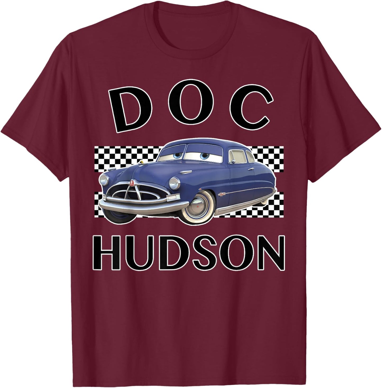 Disney Pixar Cars Doc Hudson Vintage Race Stripe Logo T-Shirt - T-Shirt | Maroon