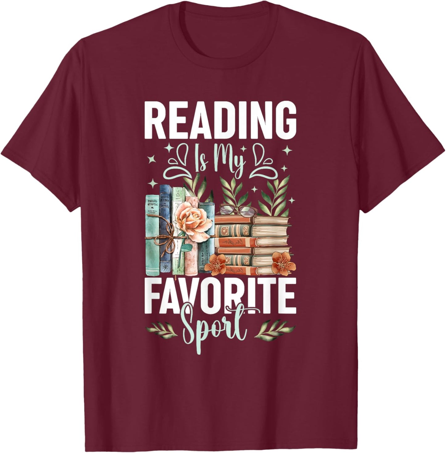 Reading Is My Favorite Sport Bookworm T-Shirt - T-Shirt | Maroon