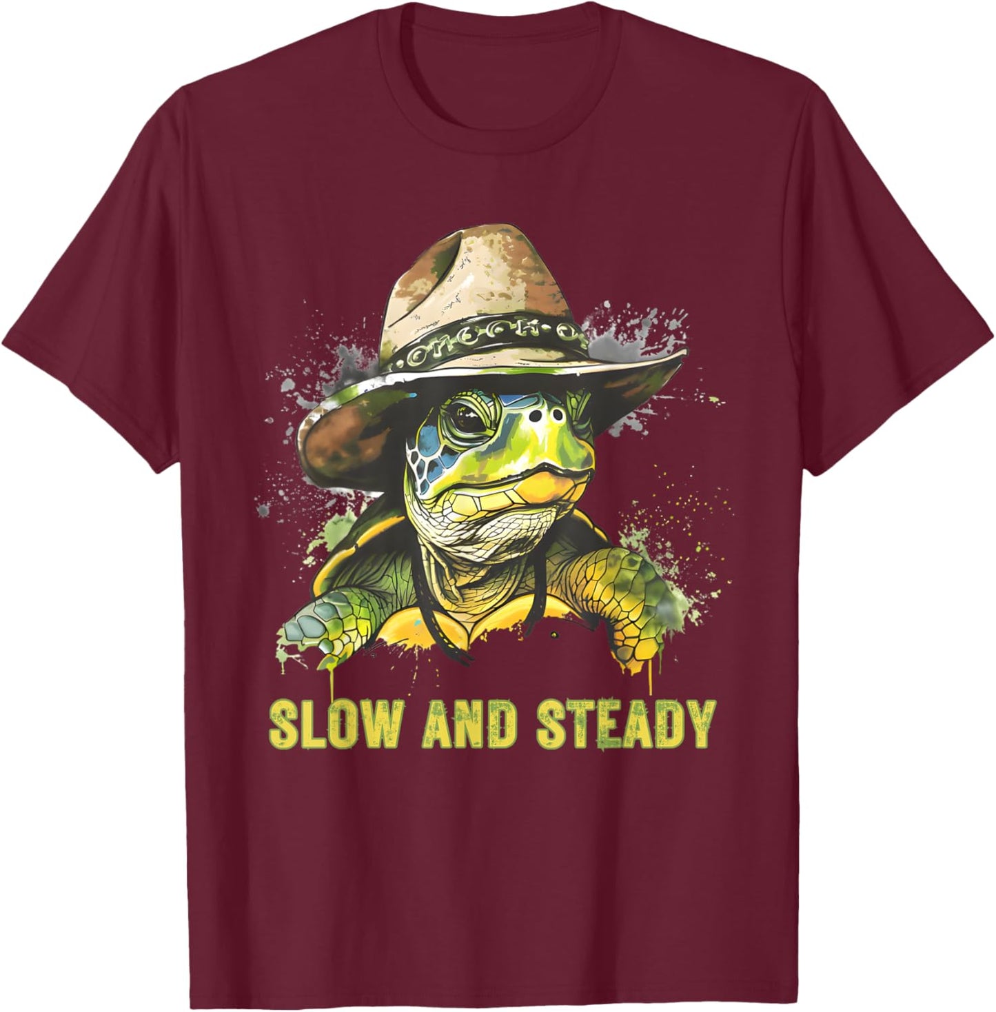 Slow and Steady Turtle - Turtle Hat T-Shirt - T-Shirt | Maroon