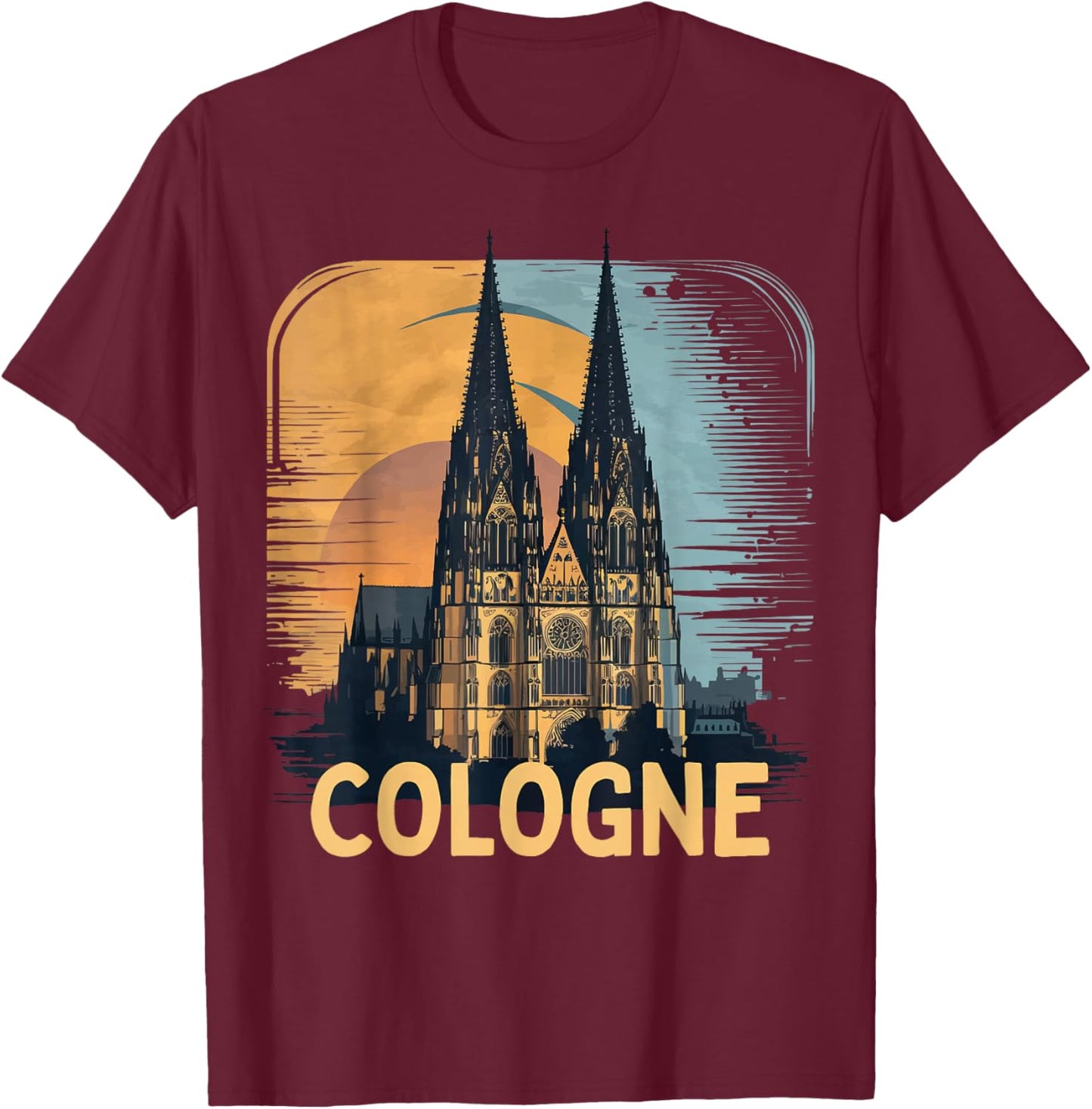 Cologne Cathedral Vintage Silhouette Köln German Skyline T-Shirt - T-Shirt | Maroon