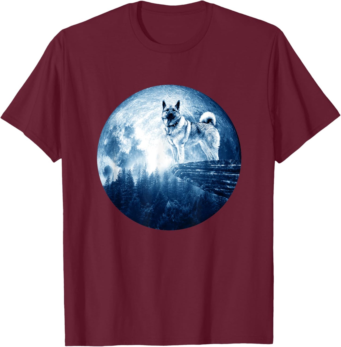 Norwegian Elkhound Dog Moon Dog Mom Dad Women Men Dog Lovers T-Shirt - T-Shirt | Maroon