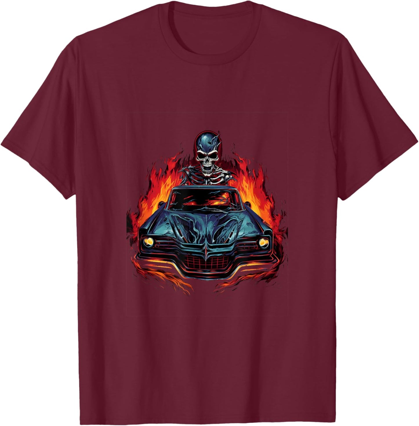 Muscle Car Skeleton Driving Vintage Car T-Shirt - T-Shirt | Maroon