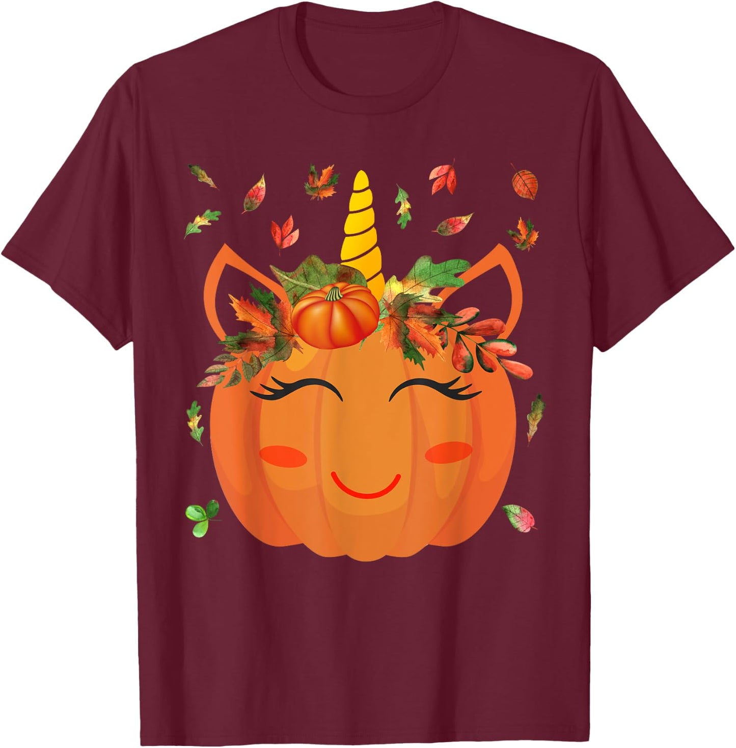 Cute Unicorn Pumpkin for Kids Halloween Thanksgiving T-Shirt - T-Shirt | Maroon