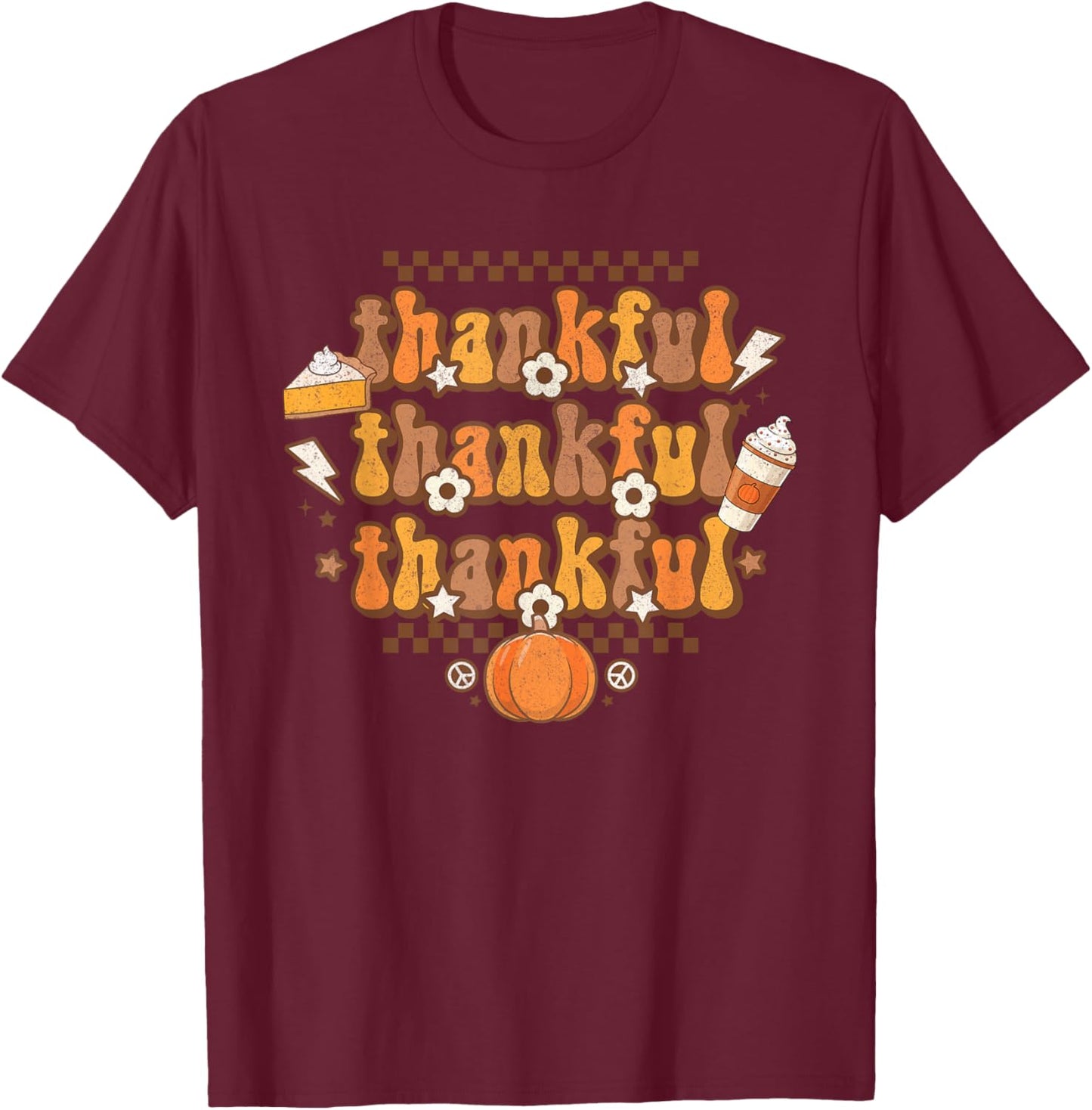 Retro Thankful Thanksgiving Fall Vibes Groovy Pumpkin Pie T-Shirt - T-Shirt | Maroon