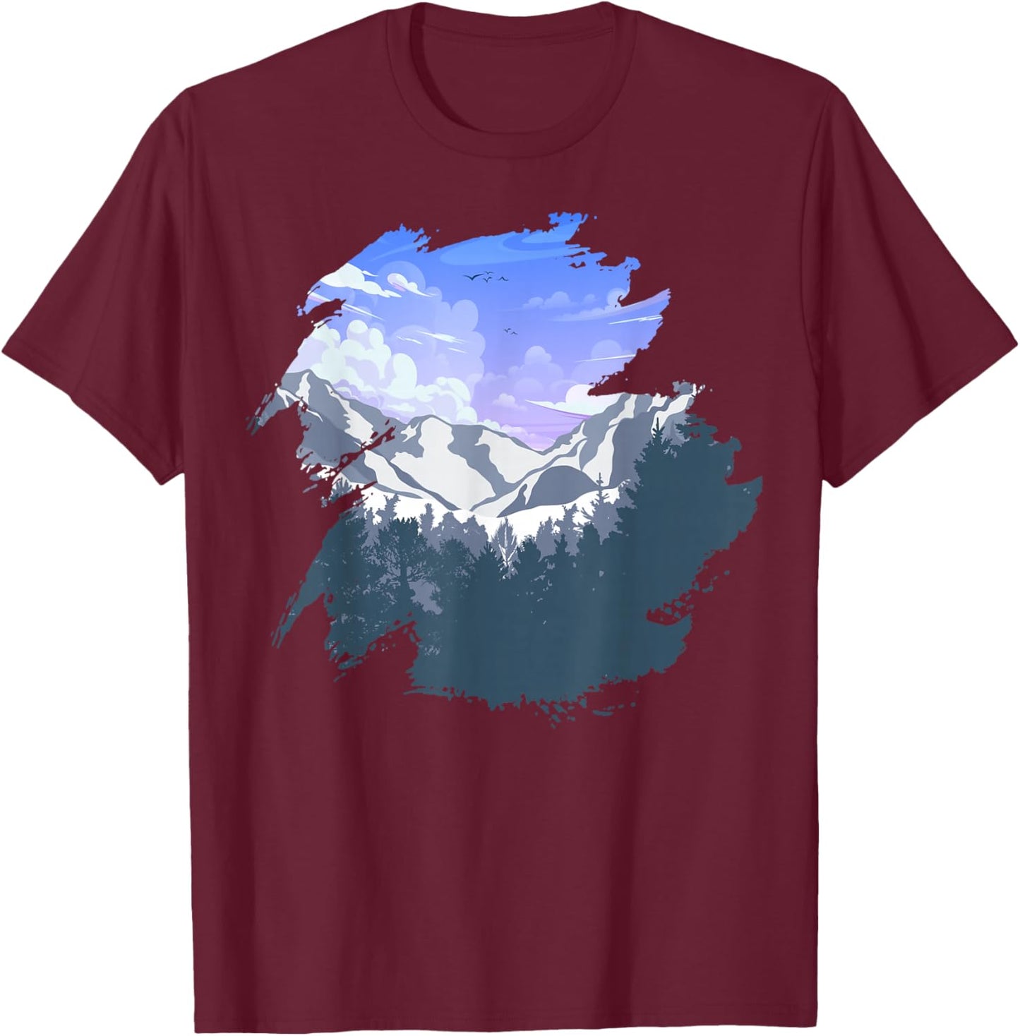 Timeless Mountain, Nature Trees and Forest T-Shirt - T-Shirt | Maroon