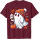 Cute Ghost Drinking Coffee Halloween Ghost Ice Coffee T-Shirt - T-Shirt | Maroon