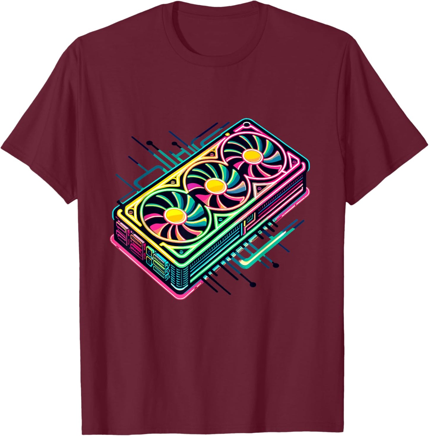 RGB Gaming Graphics Card Aesthetic GPU Video Gamer T-Shirt - T-Shirt | Maroon