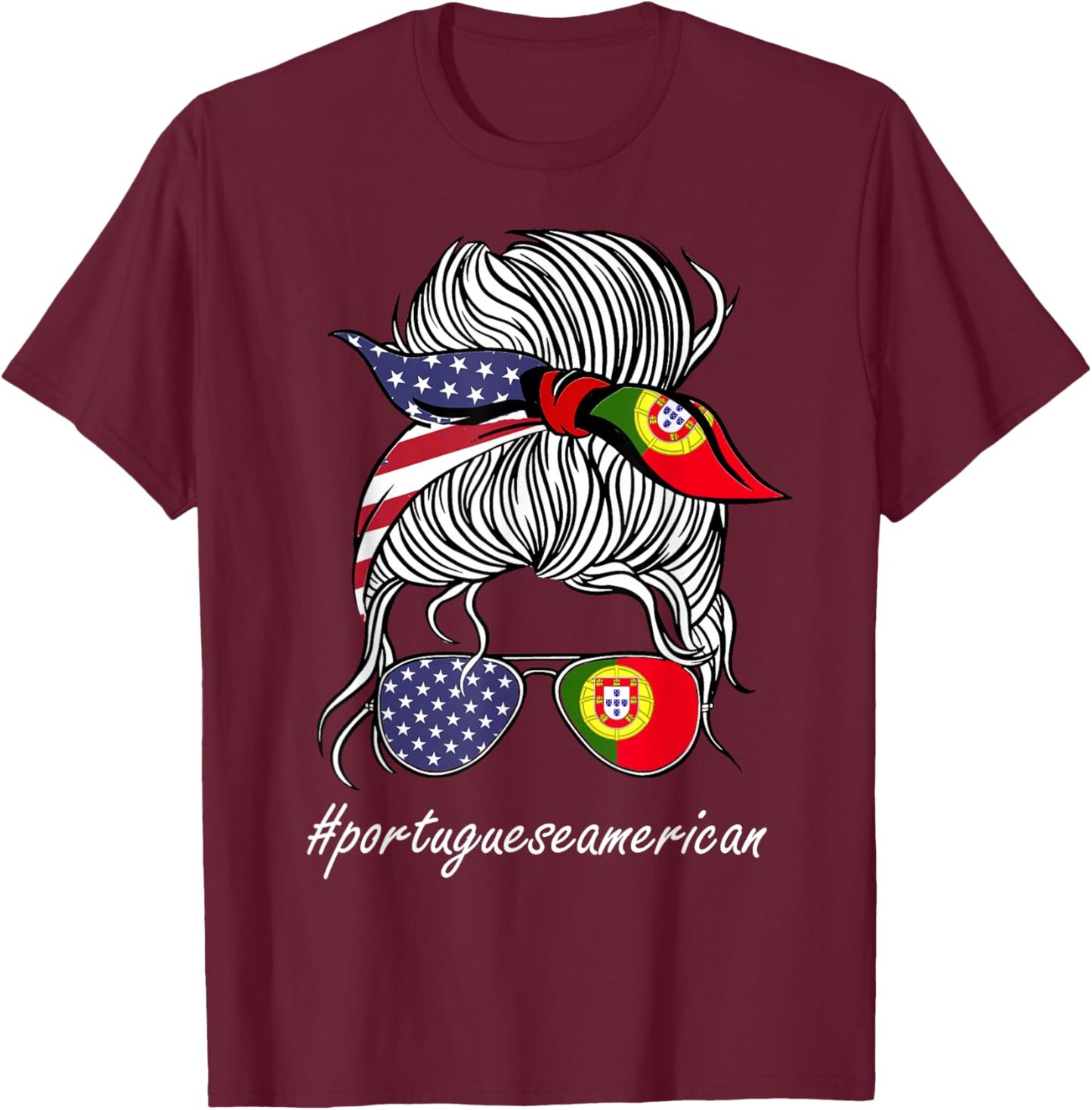 Portugal Heritage American Grown Women Girl Portugal Flag T-Shirt - T-Shirt | Maroon
