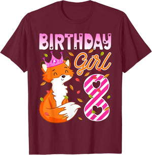 Fox Animal Lovers 8th Birthday Girl Fox B-day 8 year old T-Shirt - T-Shirt | Maroon
