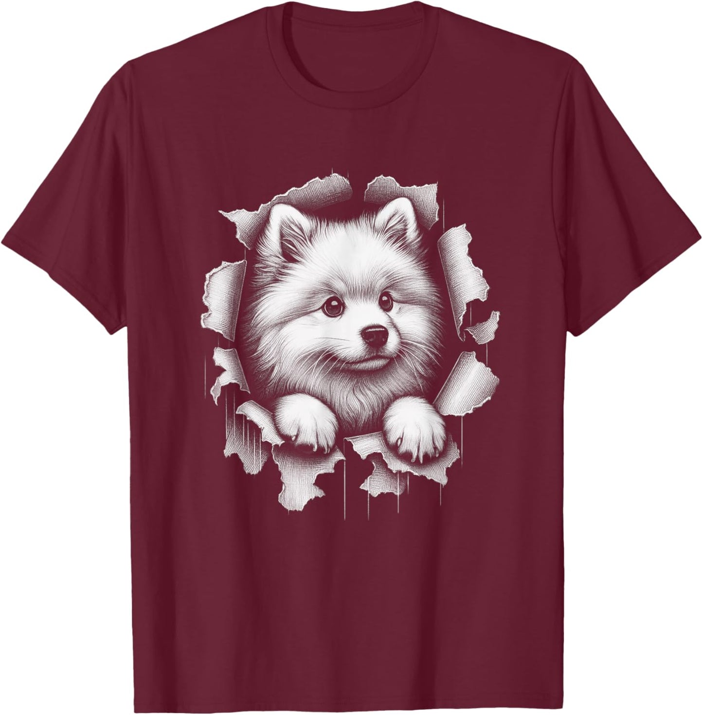 Cute American Eskimo Dog Peeking Design Women Kids T-Shirt - T-Shirt | Maroon