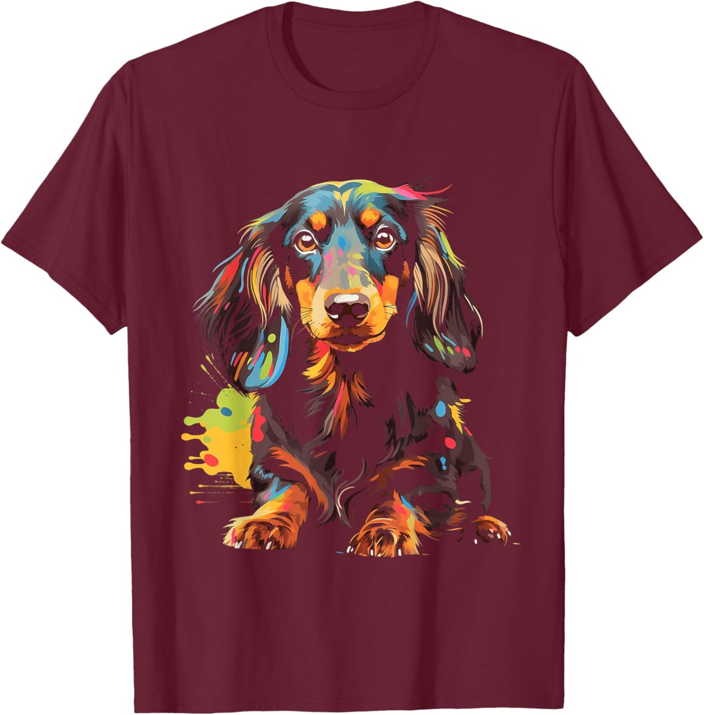 Long Hair Dachshund Puppy Best Dog Walking Pet T-Shirt - T-Shirt | Maroon