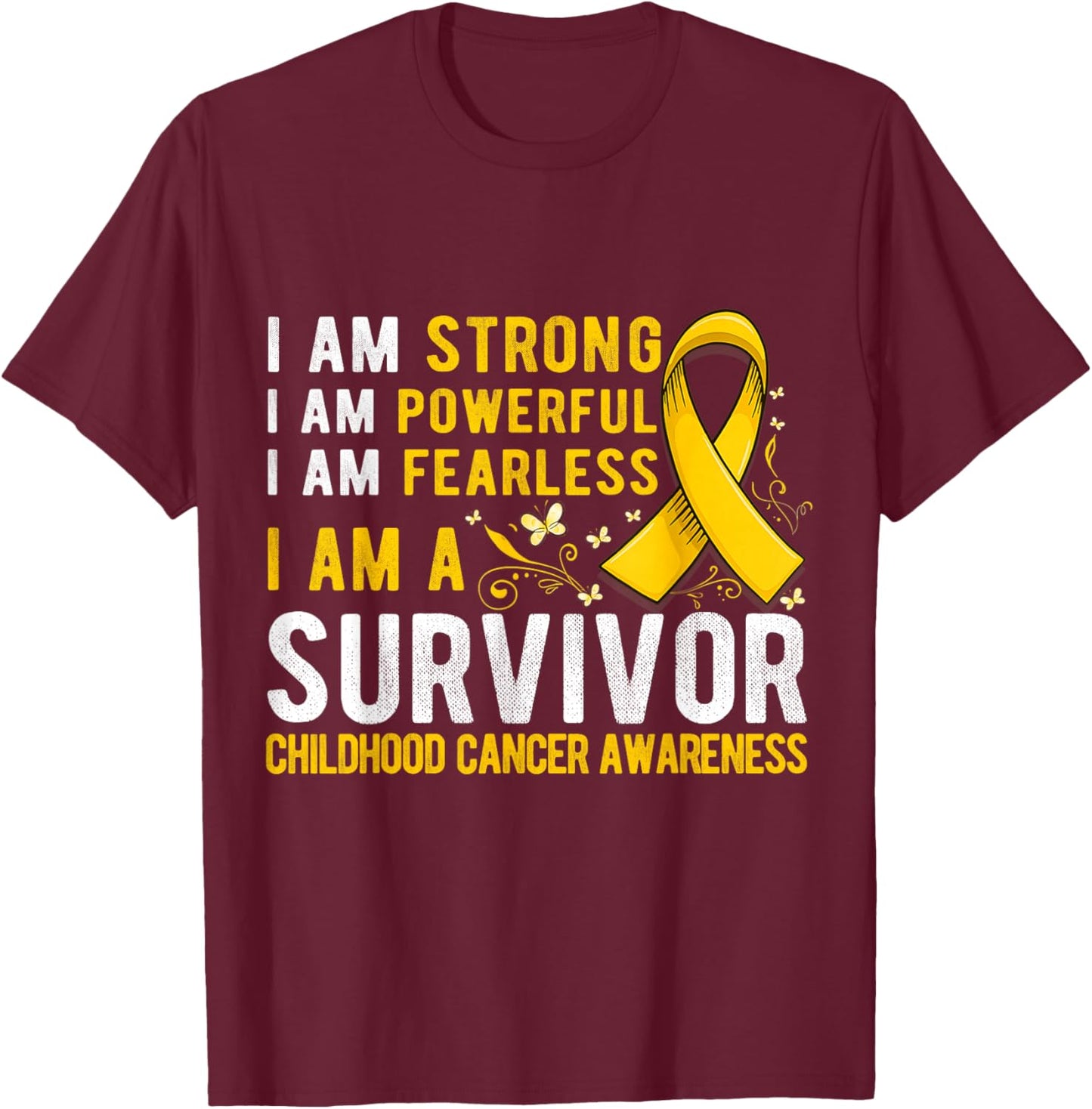 Gold Childhood Cancer survivor Support Childhood Cancer Gold T-Shirt - T-Shirt | Maroon