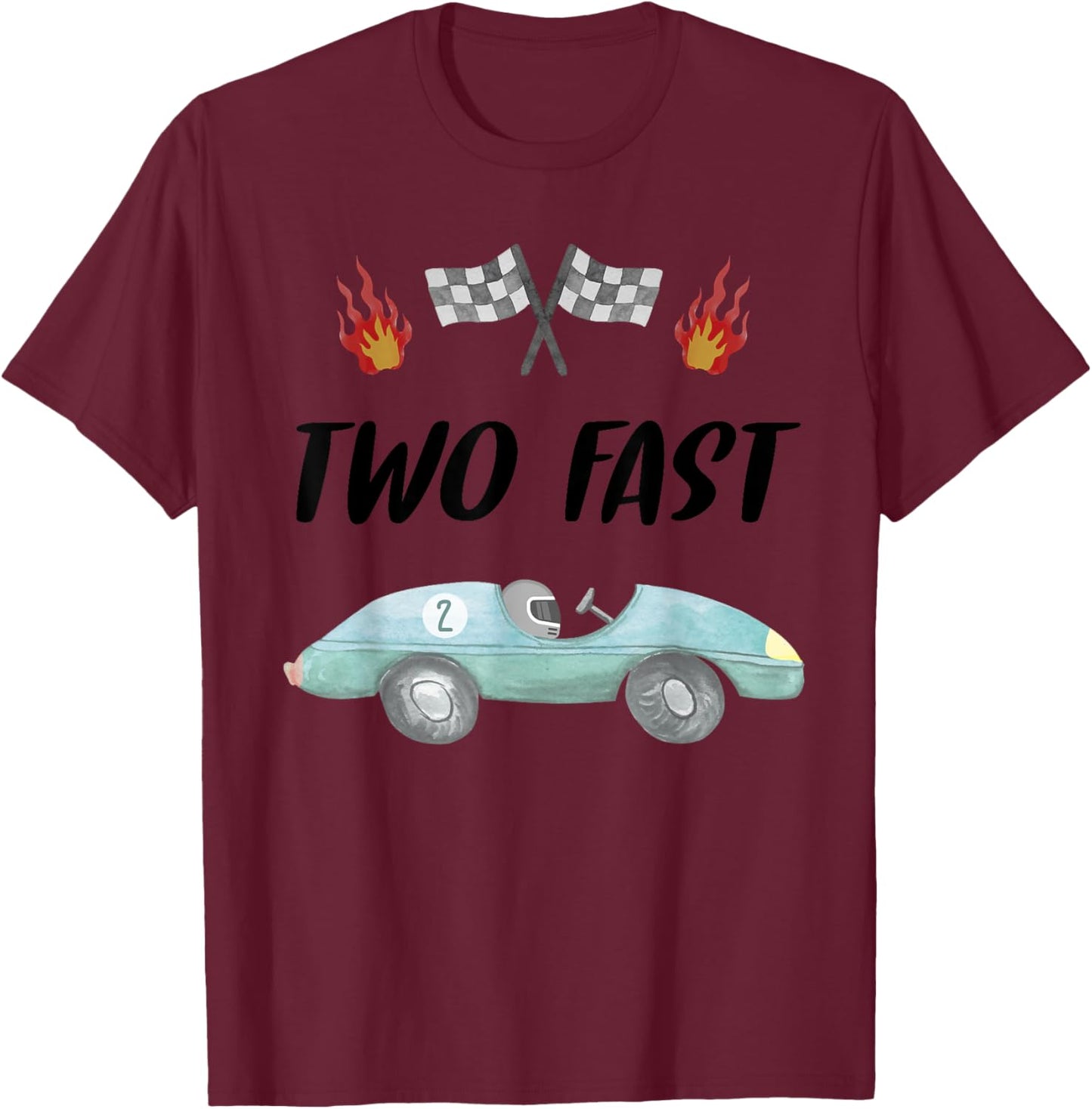 2nd Birthday Two Fast Race Car Second Bday Party Family T-Shirt - T-Shirt | Maroon