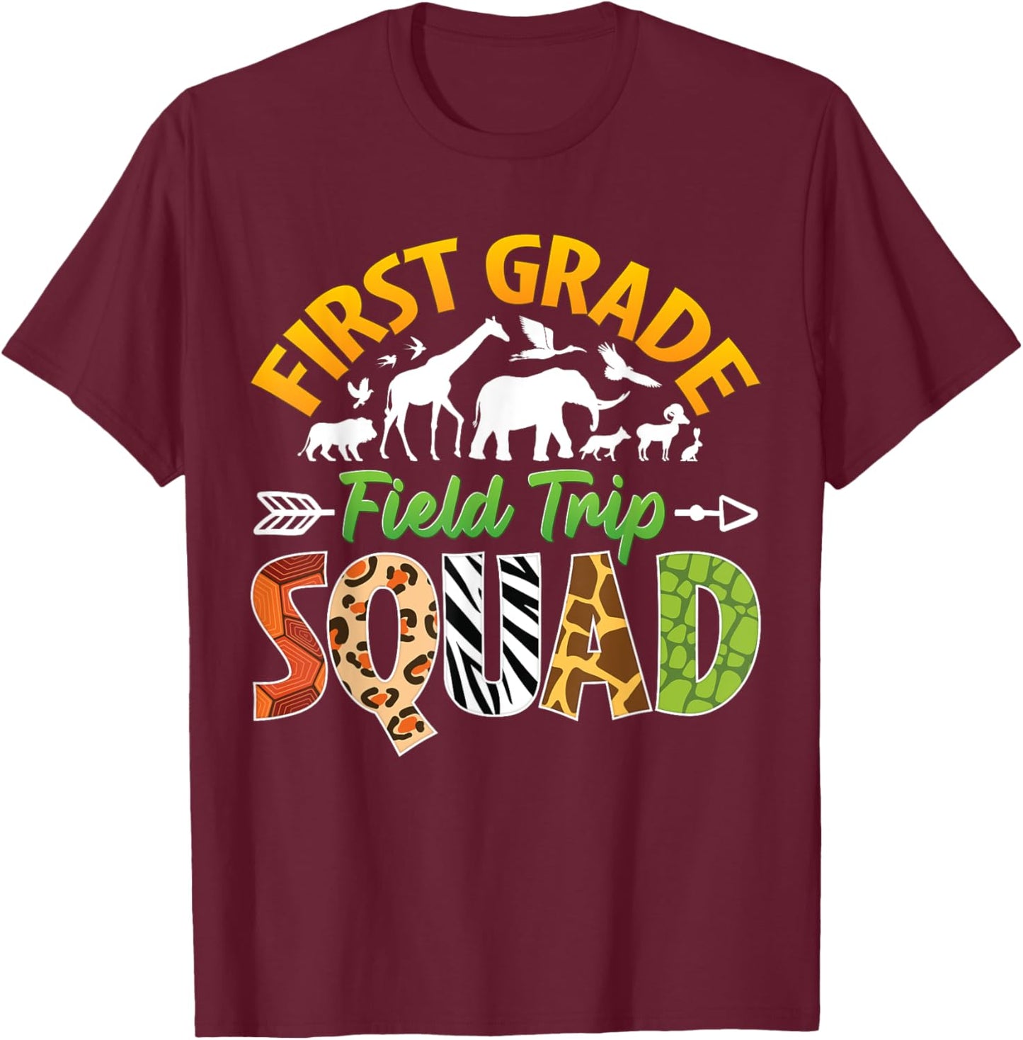 First Grade Zoo Field Trip Squad Matching Teacher Students T-Shirt - T-Shirt | Maroon
