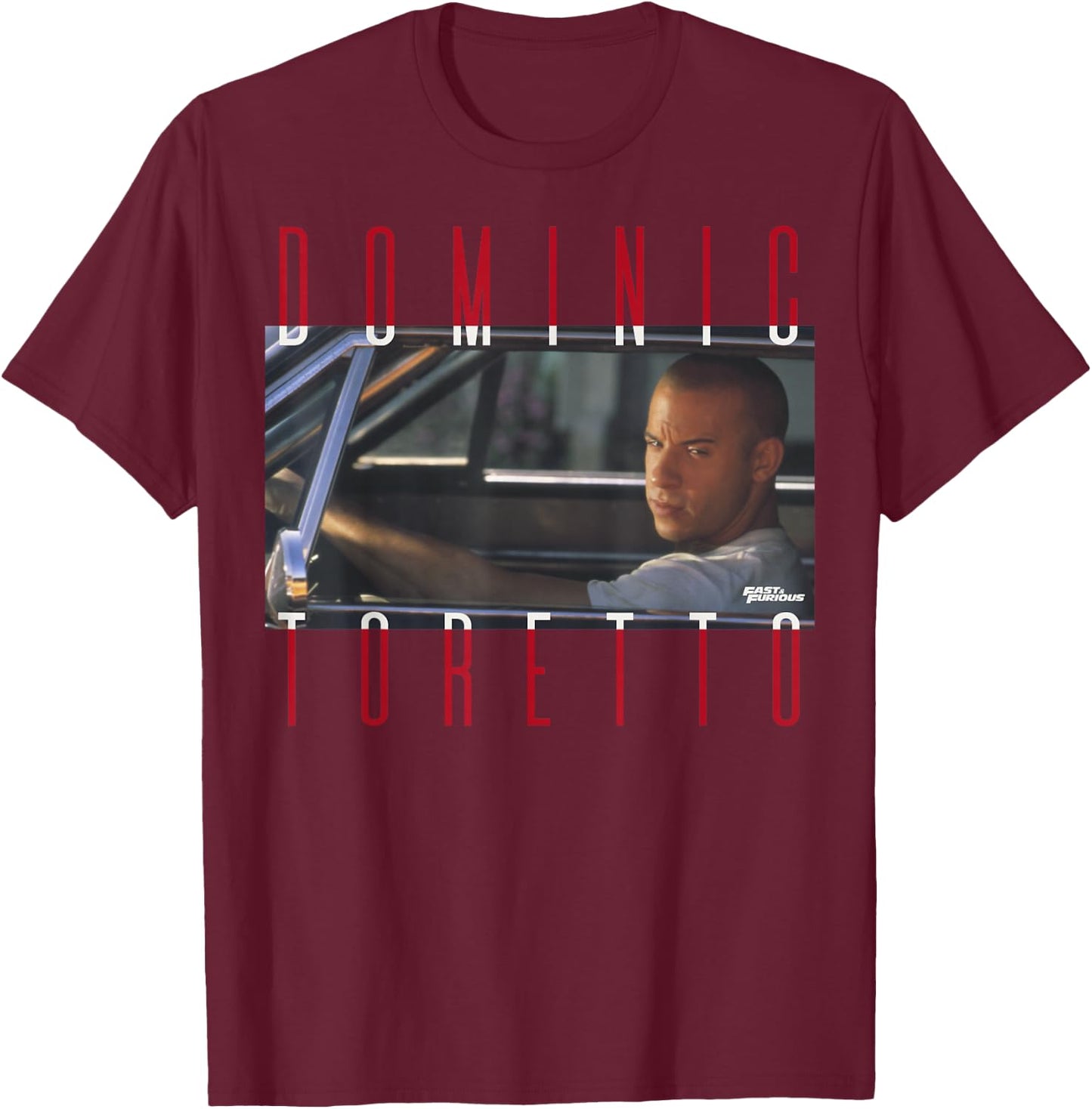 Fast & Furious Dominic Toretto Photo Word Stack T-Shirt - T-Shirt | Maroon
