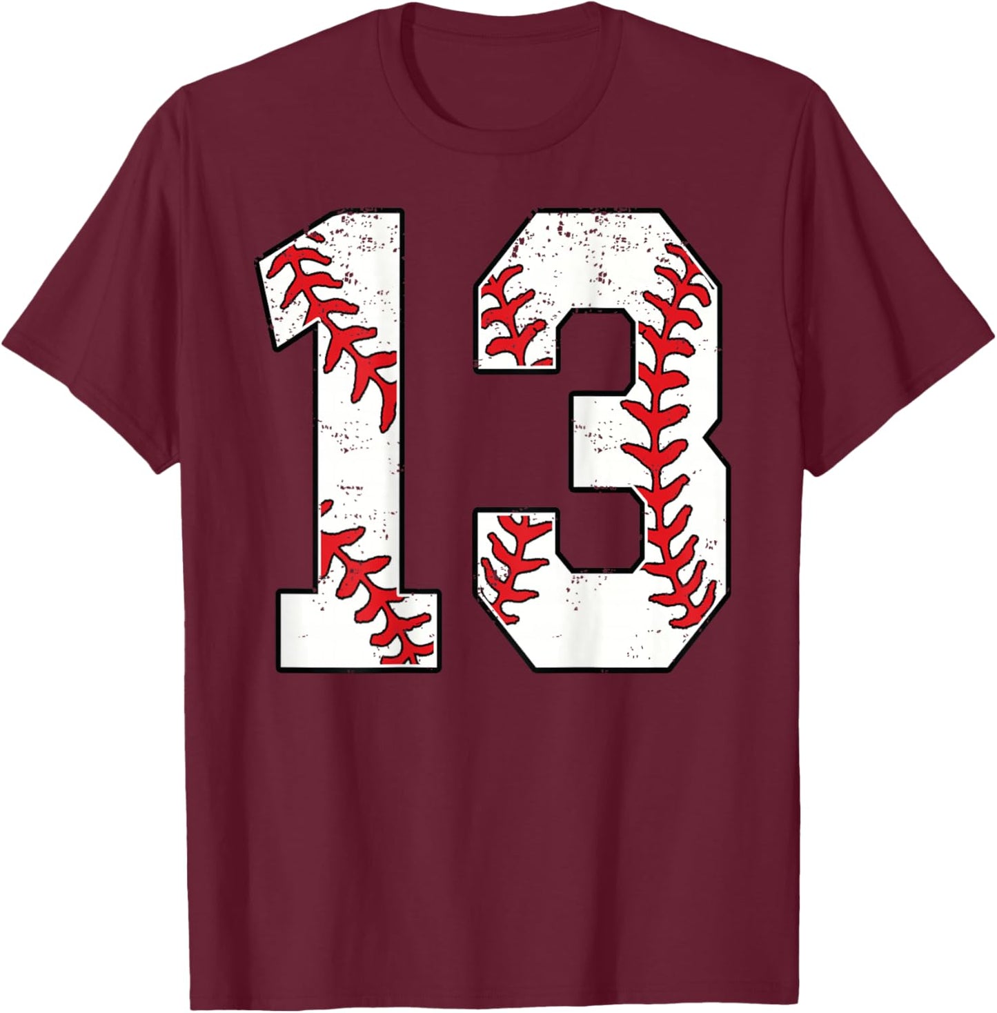 Number #13 Baseball Jersey Number 13 Print On Back T-Shirt - T-Shirt | Maroon
