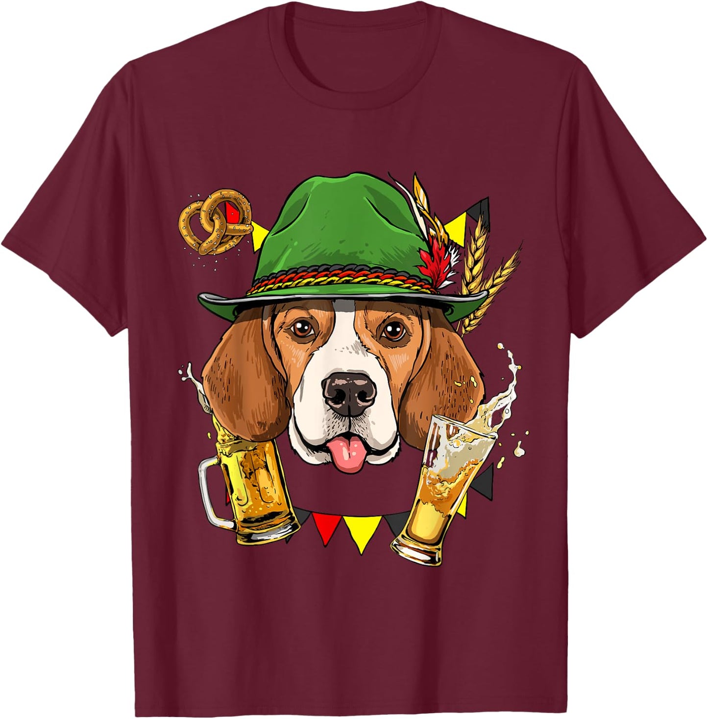 Beagle Oktoberfest Shirt Lederhosen Costume German Beer Fest T-Shirt - T-Shirt | Maroon