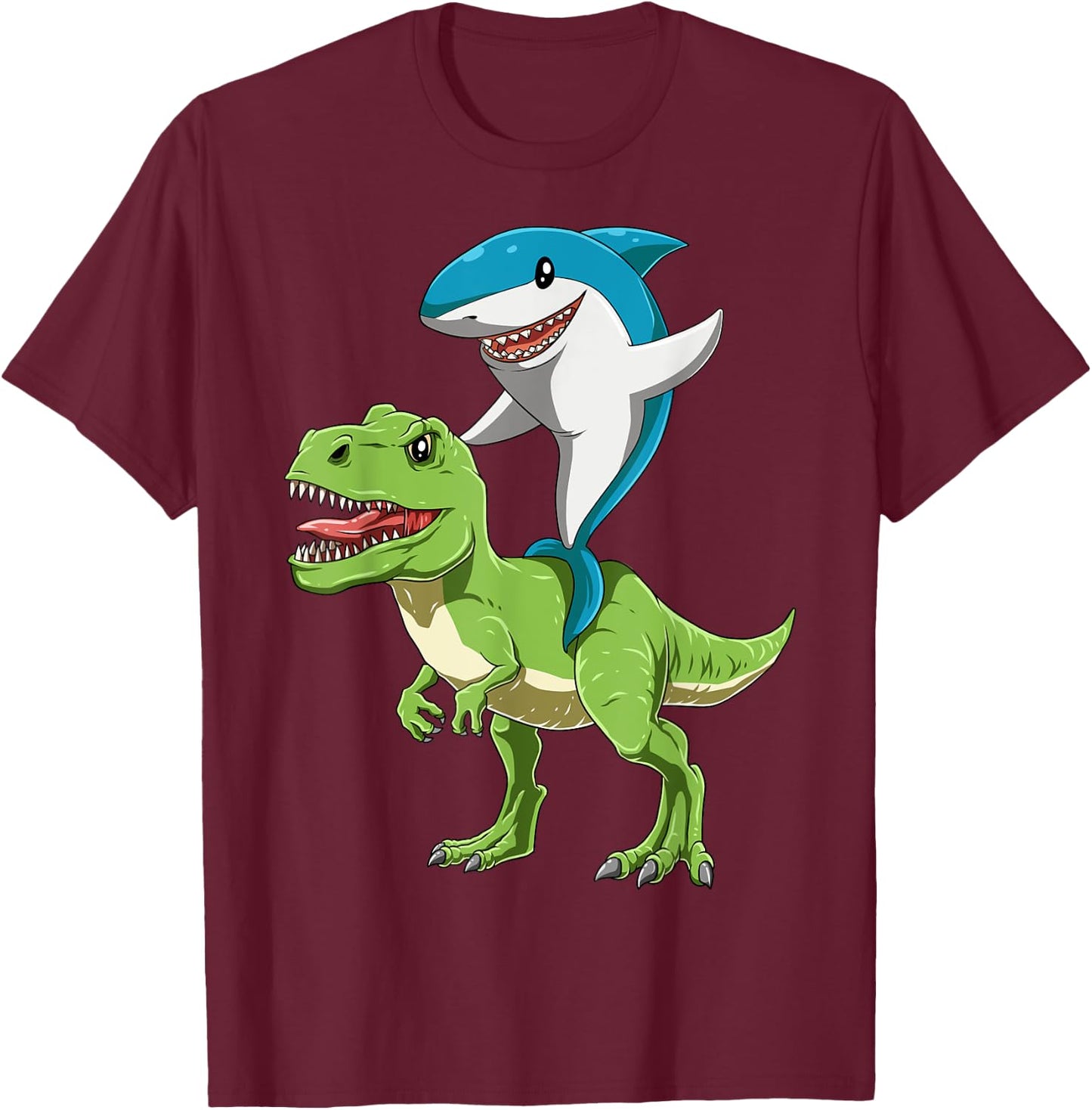 Shark Riding Dinosaur Shark Riding T-Rex Shark Lover Jawsome T-Shirt - T-Shirt | Maroon