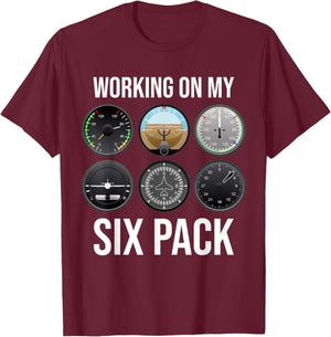 Working On My Six Pack Funny Pilot Aviator Aviation Airline T-Shirt - T-Shirt | Maroon