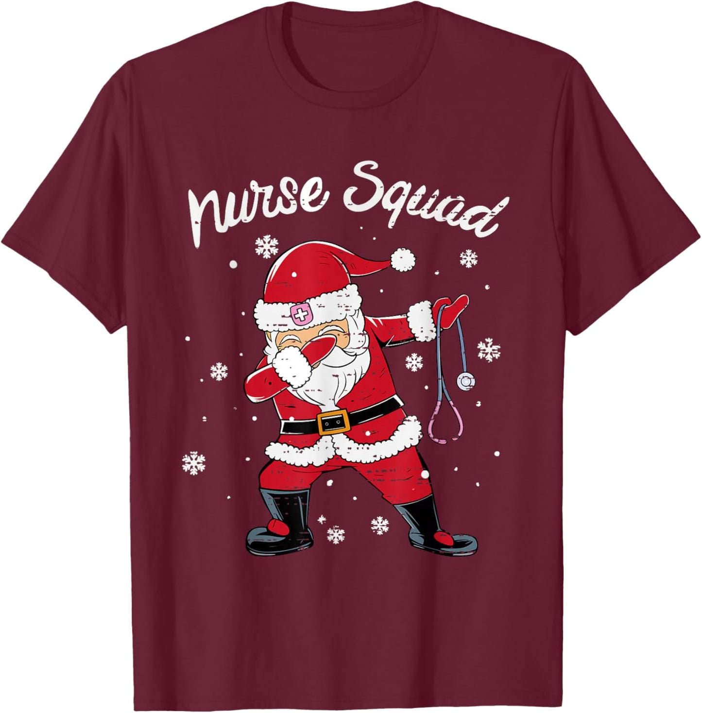 Nurse Squad Scrub Tops Dabbing Santa Christmas Stethoscope T-Shirt - T-Shirt | Maroon
