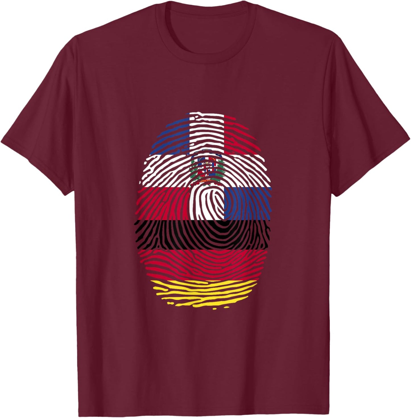 Dominican and Germany Fingerprint Dominicana German Roots T-Shirt - T-Shirt | Maroon