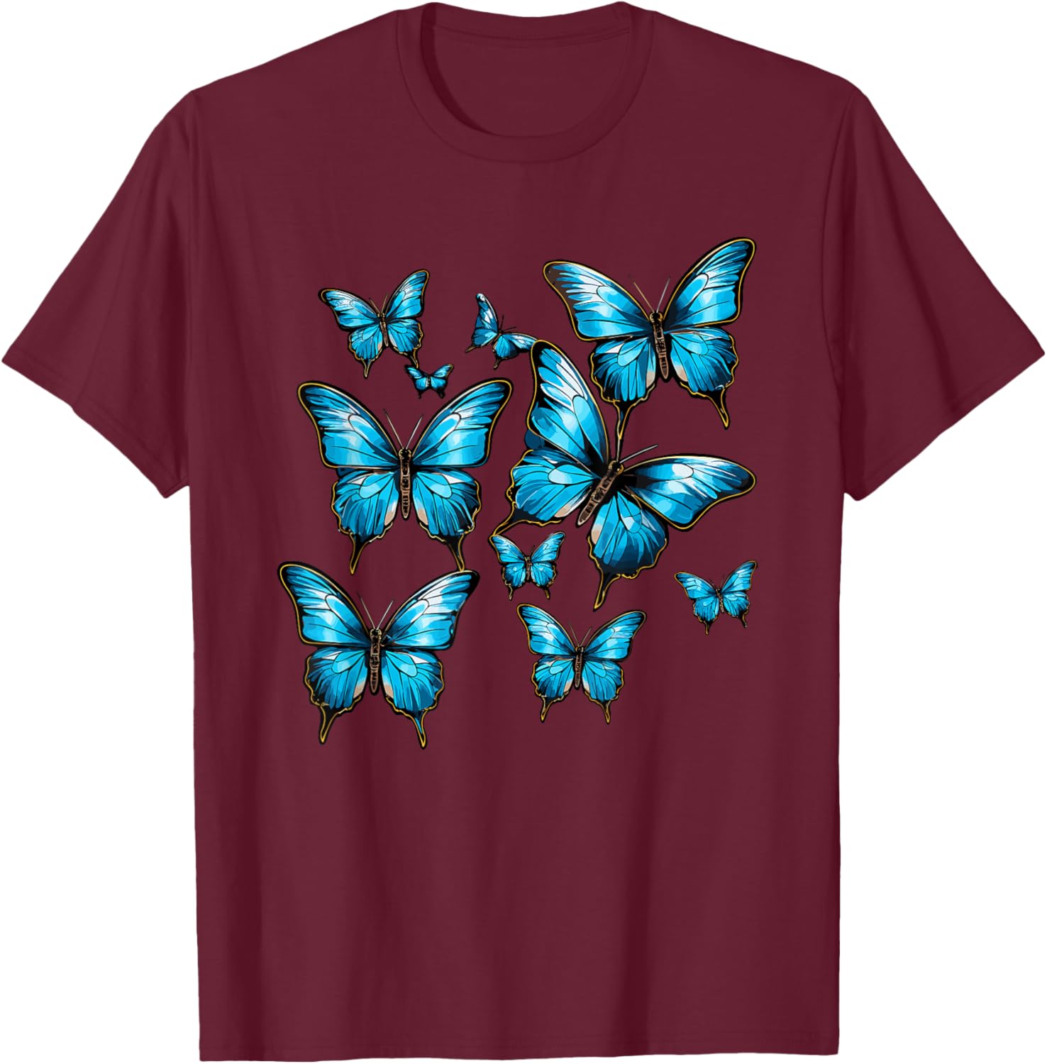 Blue Morpho Butterfly Art Entomologist Flower T-Shirt - T-Shirt | Maroon