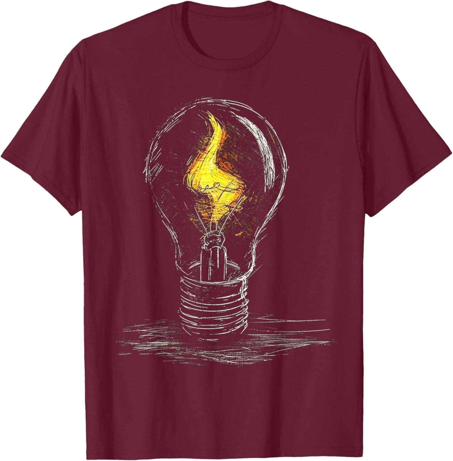 @rtY Light Bulb Drawing Flame Artwork Graphic Art , Small, Black T-Shirt - T-Shirt | Maroon