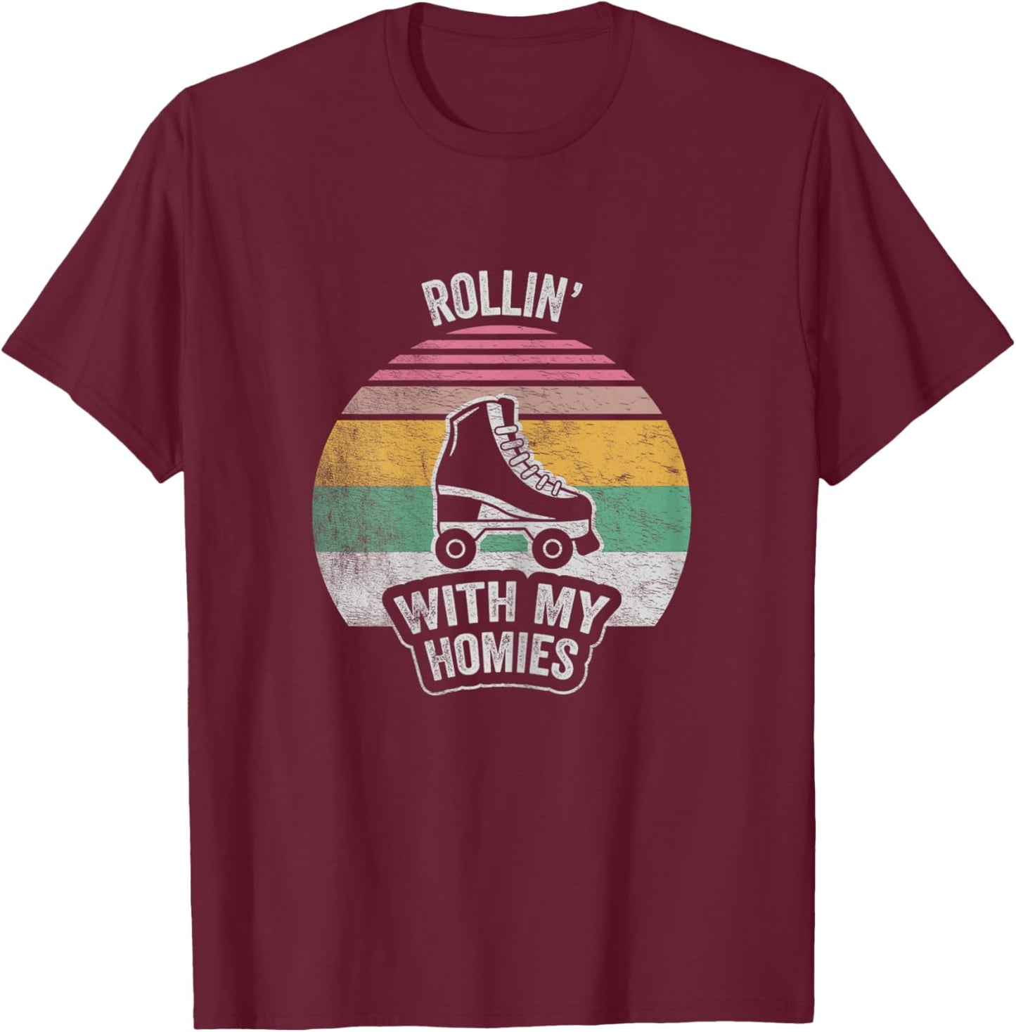 NICE 'N COOL Retro Vintage Rollin With My Homies Roller Skating , Female X-Small T-Shirt - T-Shirt | Maroon