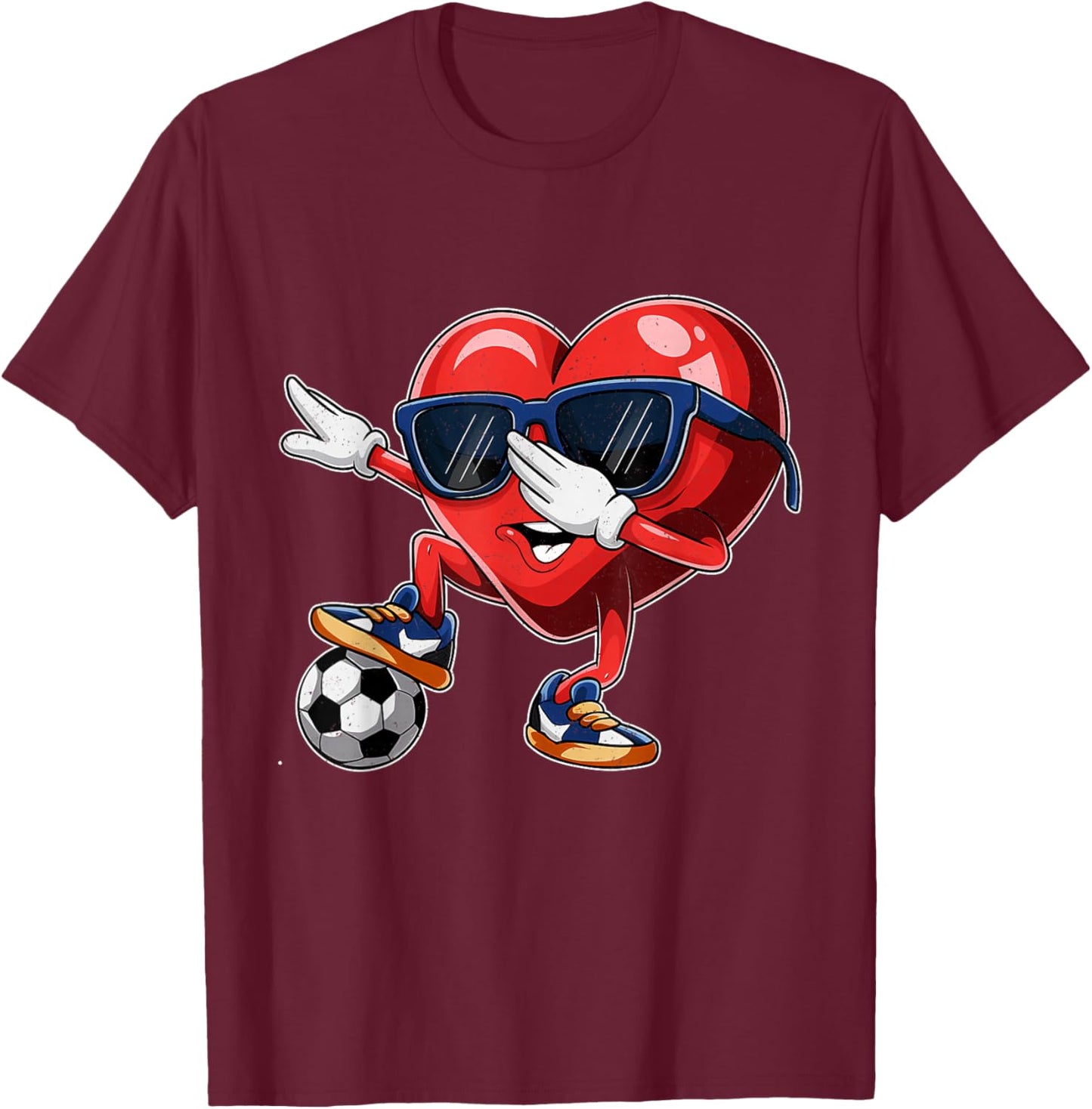 Valentine's Day Heart Dabbing Heart Player Soccer Boys Girl T-Shirt - T-Shirt | Maroon