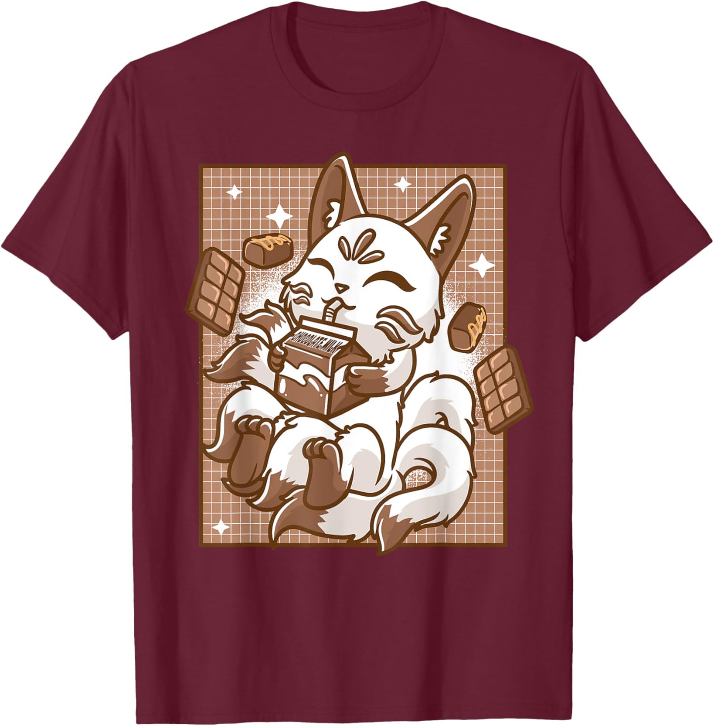 Japanese Kitsune Anime Fox Kawaii Chocolate Milk Men Women T-Shirt - T-Shirt | Maroon