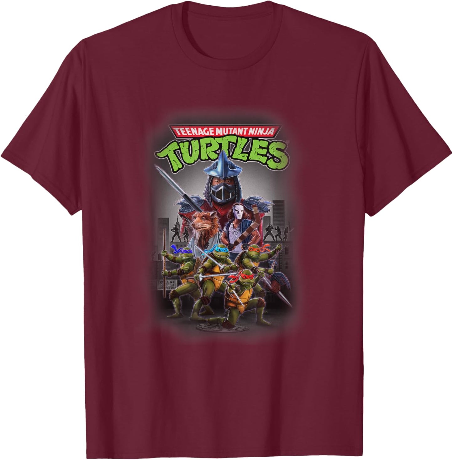 Teenage Mutant Ninja Turtles Heroes & Villains NY Group Shot T-Shirt - T-Shirt | Maroon