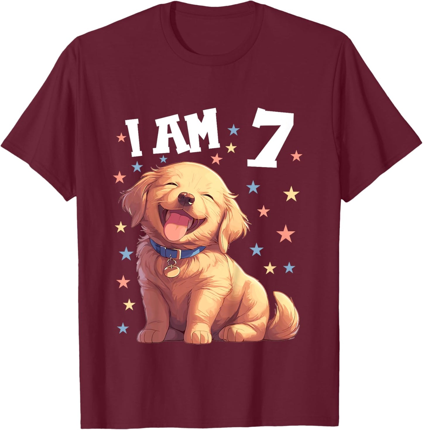 Kids 7 Years old 7th birthday Golden Retrievers Golden Retriever T-Shirt - T-Shirt | Maroon
