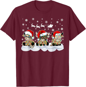Highland Cow Christmas Merry and Bright Christmas Pajama T-Shirt - T-Shirt | Maroon