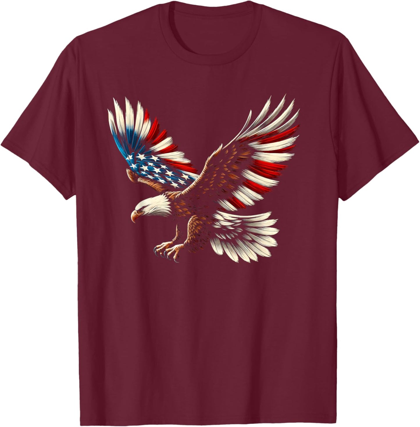 Bald Eagle & Patriotic American Flag 4th Of July T-Shirt - T-Shirt | Maroon