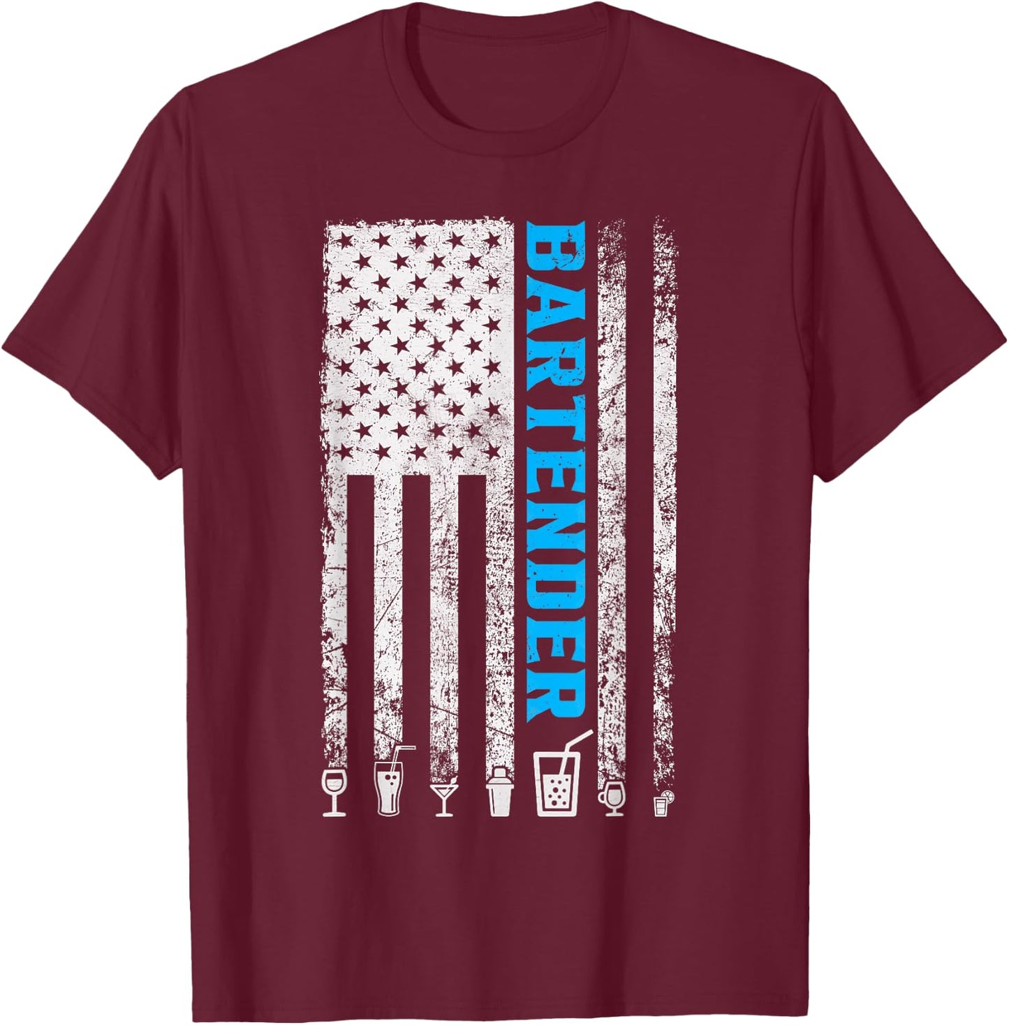 Bartender American Flag 4th of July Vintage Funny Bartender T-Shirt - T-Shirt | Maroon