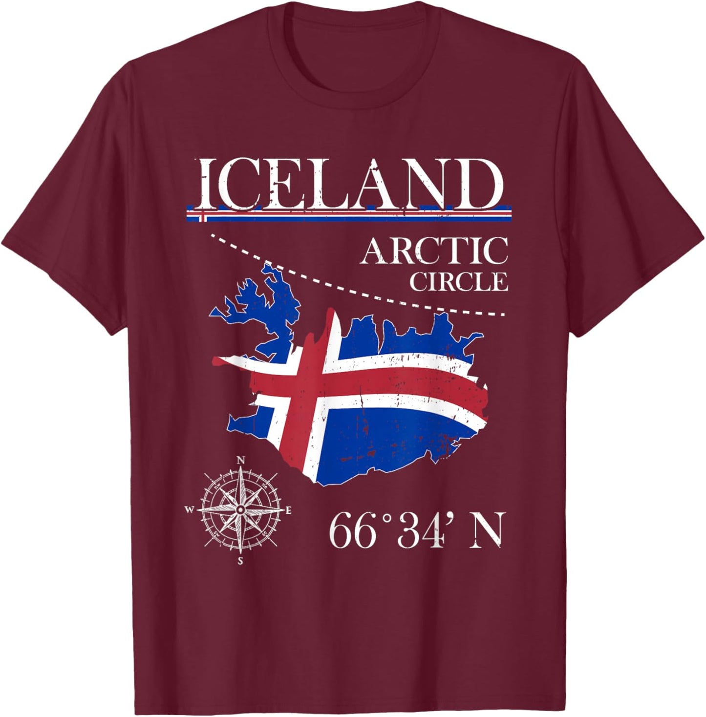 Iceland - Polar Circle - Polar Island Icelandic Flag T-Shirt - T-Shirt | Maroon