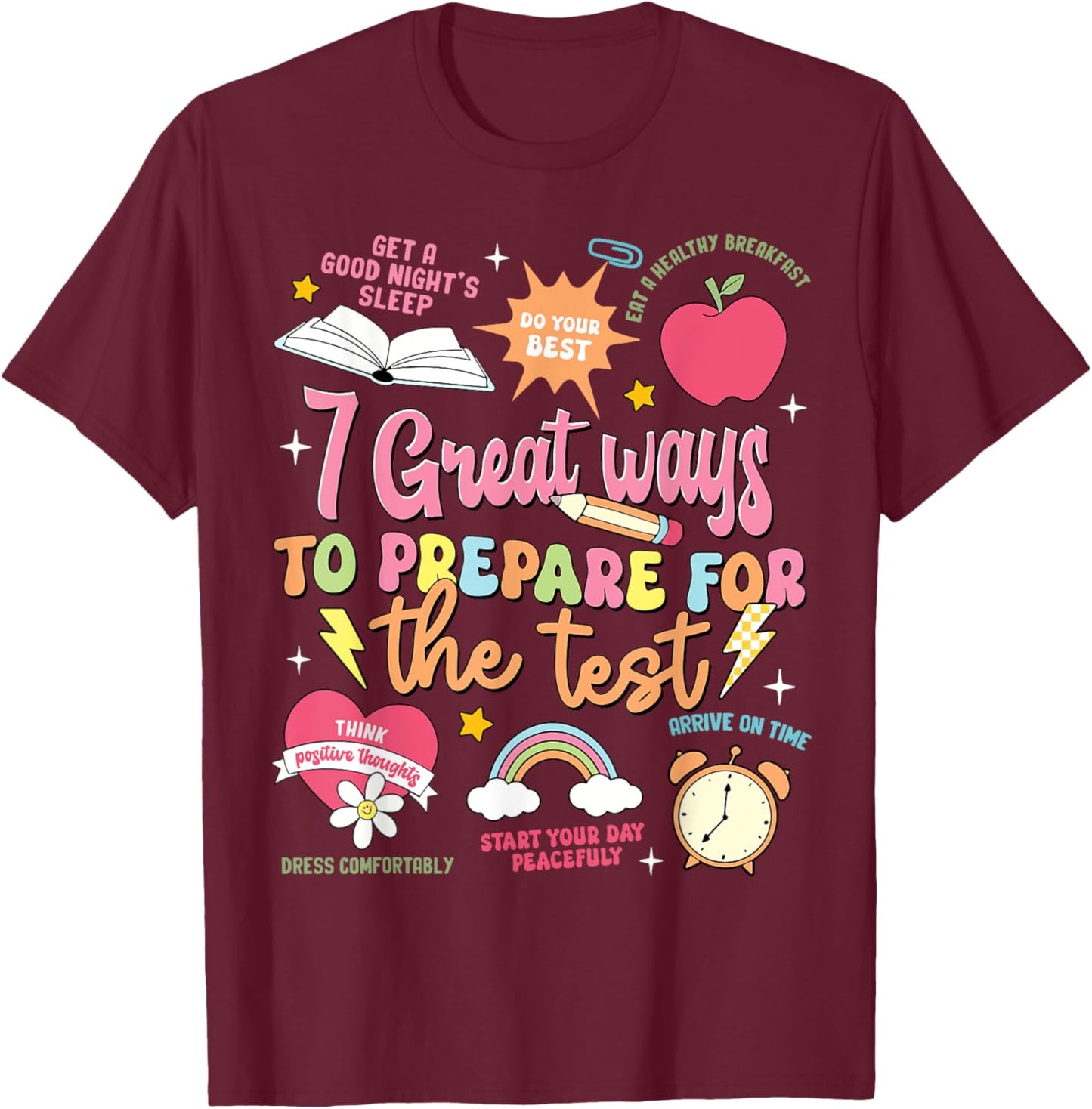 Funny Teacher Test Day Motivational Teacher Starr Testing Men Women Girls Kids T-Shirt - T-Shirt | Maroon