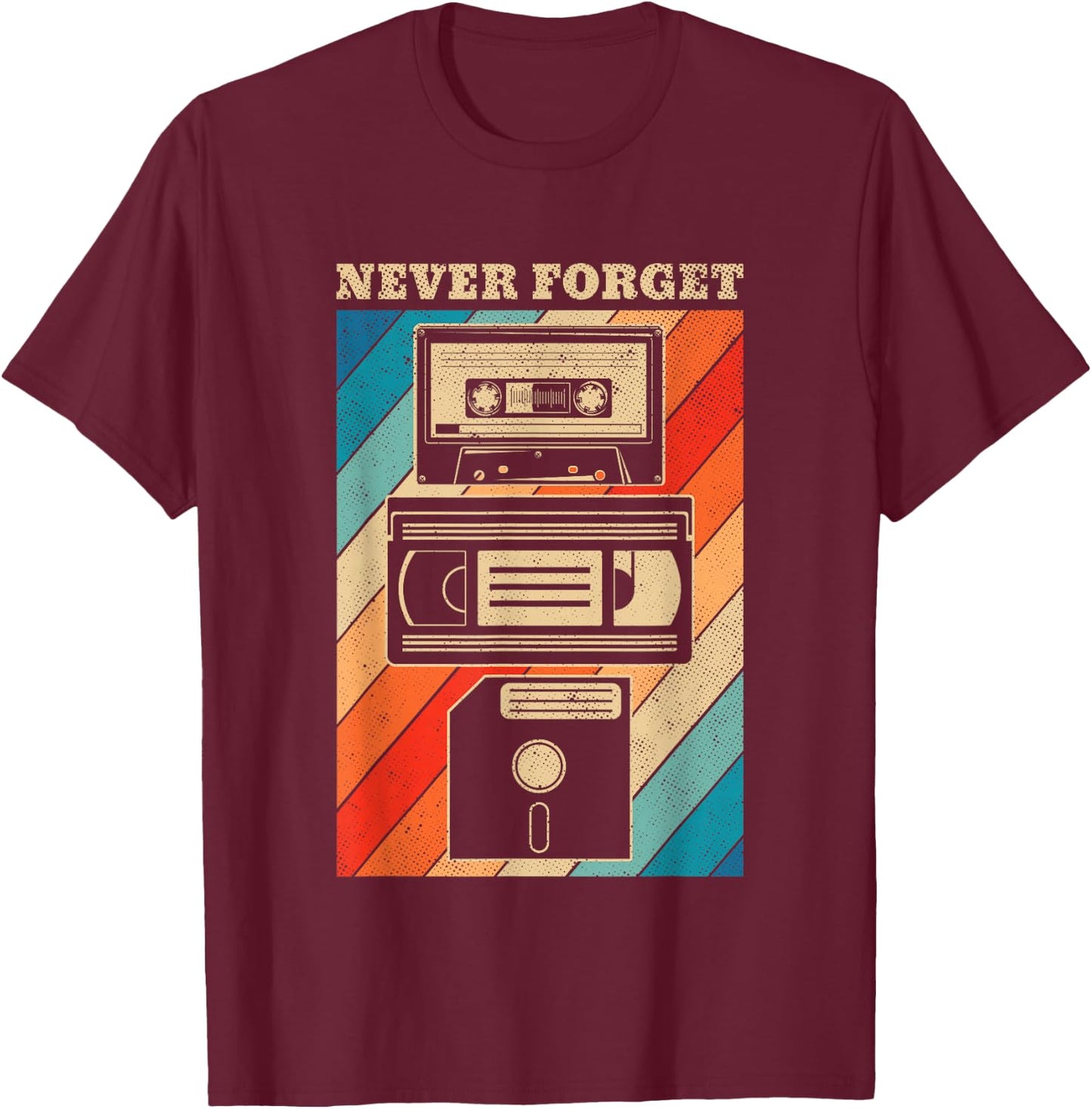 Never Forget Vintage Floppy Disk VHS Tape 90s 80s Cassette T-Shirt - T-Shirt | Maroon