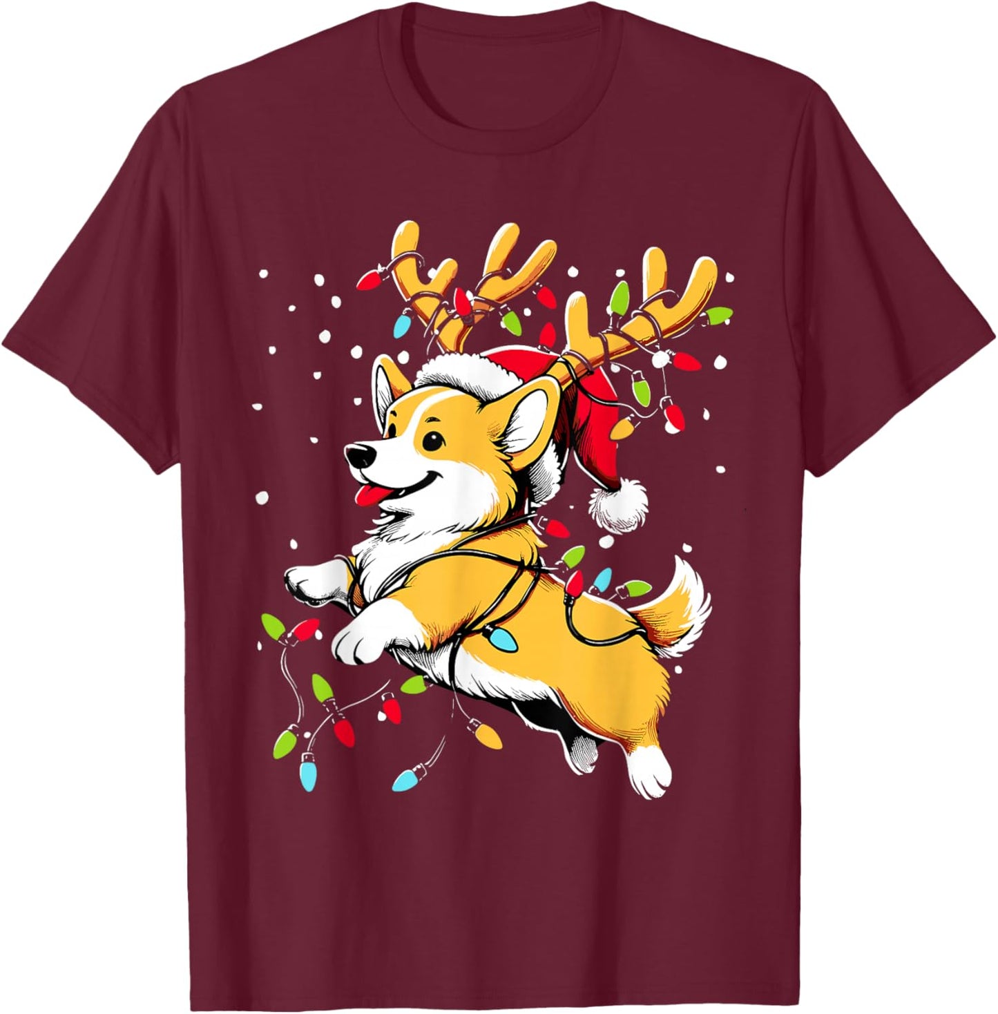 Corgi Santa Christmas Tree Lights, Funny Ugly Pajamas Women T-Shirt - T-Shirt | Maroon